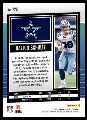 Dalton Schultz Dallas Cowboys 2022 Score Football Card #226 text-align center display