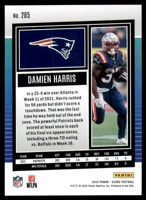 Damien Harris 2022 Score Football Card New England Patriots #285 center image