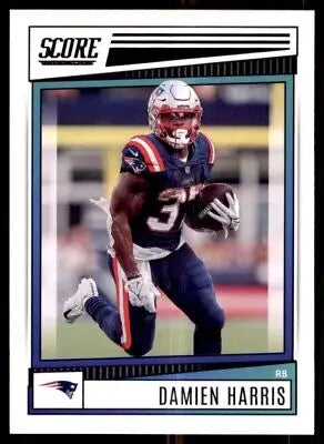 Damien Harris football card from 2022 Score New England Patriots #285 on display