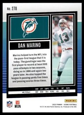 Dan Marino football card 2022 Score Miami Dolphins #278 text-align center line-height normal