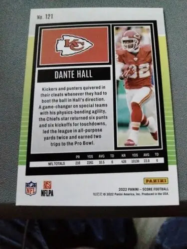 Dante Hall football card 2022 Score Kansas City Chiefs #121 collectible sports item