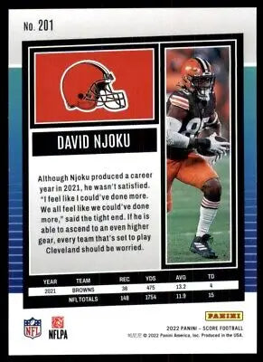 David Njoku football card from 2022 Score Cleveland Browns #201, text-align center design