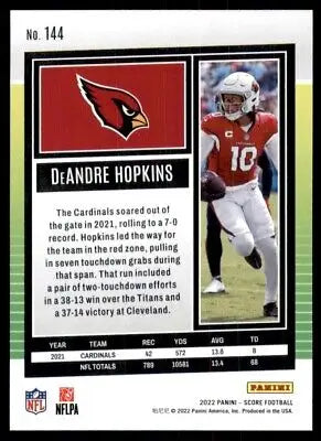 DeAndre Hopkins 2022 Score Arizona Cardinals football card #144 displayed center