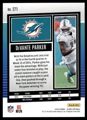 Devante Parker football card from 2022 Score Miami Dolphins #271 text-align center