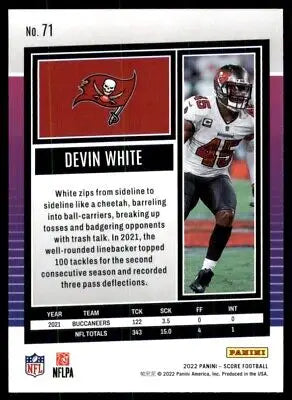 Devin White football card displayed in 2022 Score Tampa Bay Buccaneers product