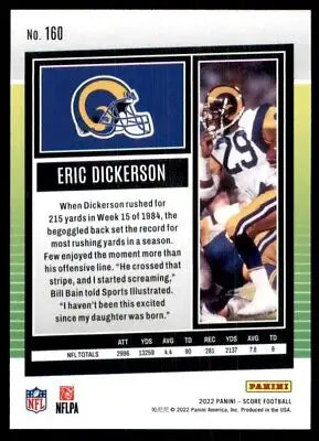 Eric Dickerson football card 2022 Score Los Angeles Rams #160 text-align center line-height normal