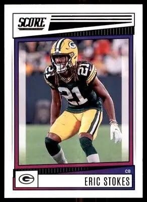 Eric Stokes football card for 2022 Score Green Bay Packers #99, text-align center, line-height normal