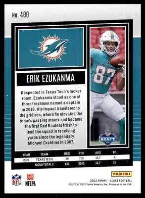 Erik Ezukanma football card featuring Miami Dolphins 2022 Score design text-align center