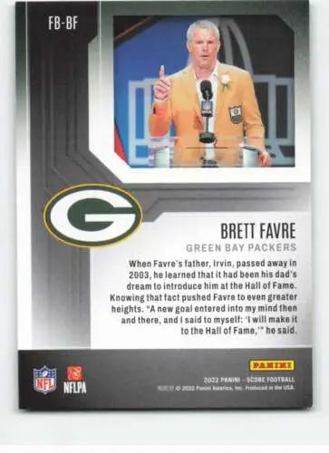 Brett Favre football card from 2022 Score First Ballot with original gloss finish