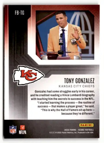 Tony Gonzalez football card featuring original gloss, 2022 Score First Ballot