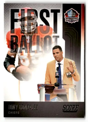 Tony Gonzalez football card with original gloss from 2022 Score First Ballot by Simply Sandoval