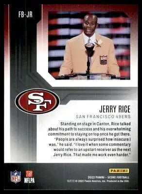 Jerry Rice football card from 2022 Score First Ballot San Francisco 49ers #FB-JR