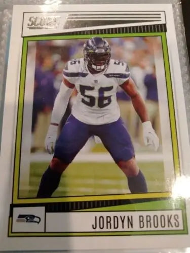 Jordyn Brooks football trading card from 2022 Score Football Base #178 Seattle Seahawks