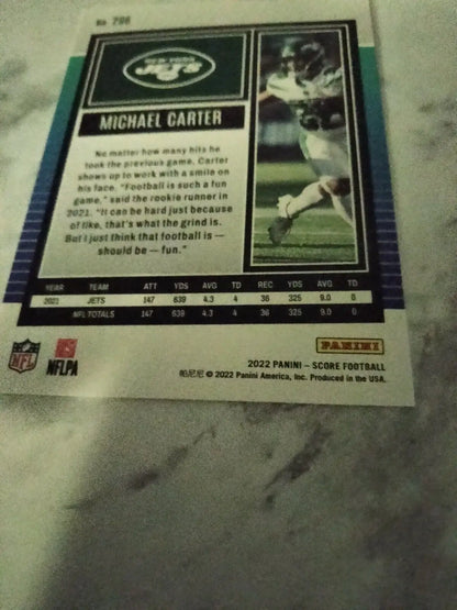 Michael Carter 2022 Score Football Card 296 New York Jets collectible item