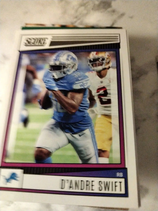 D’Andre Swift 2022 Score Football Card featuring Detroit Lions player detail