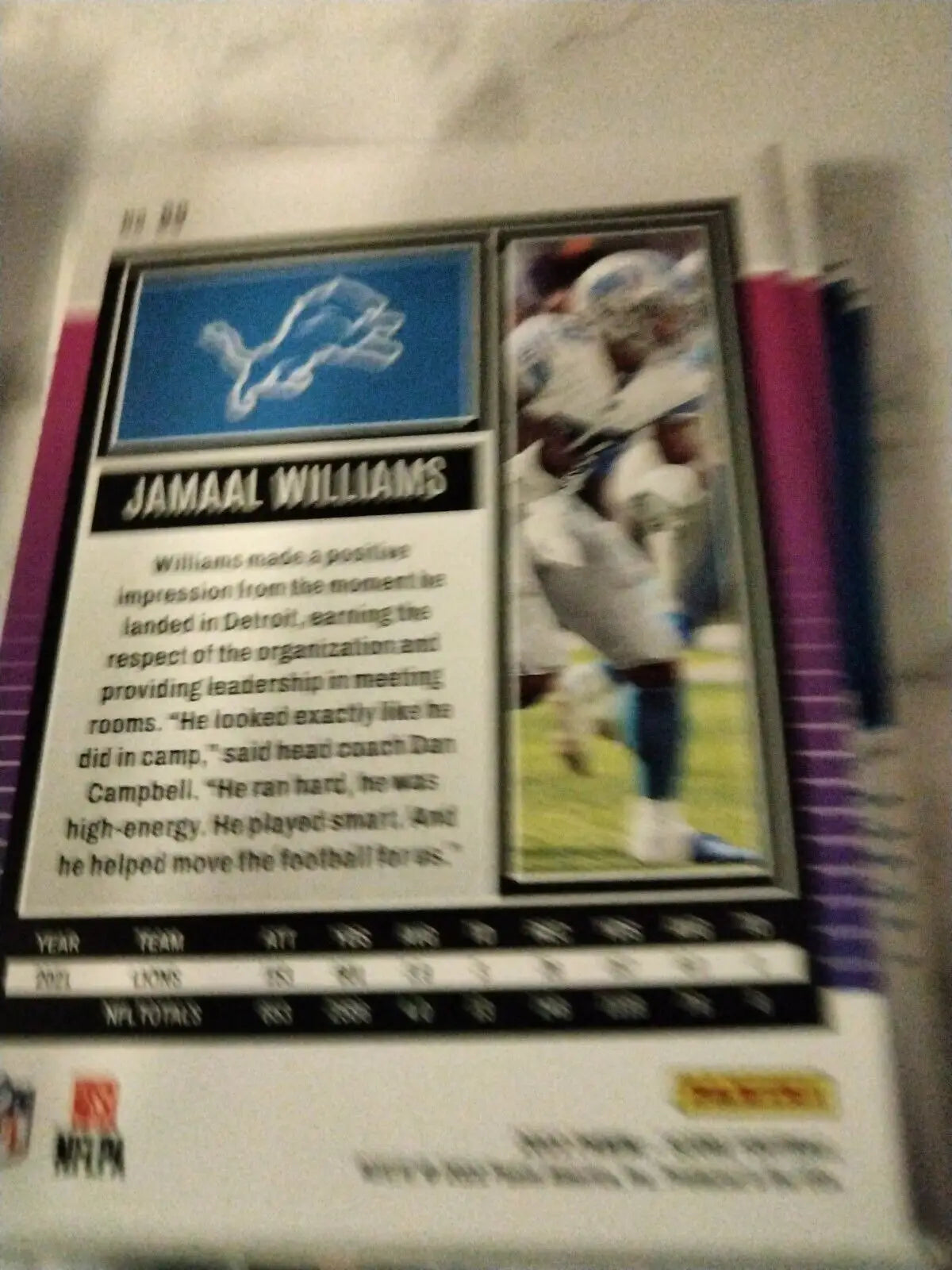 Jamaal Williams Detroit Lions trading card from the 2022 Score Football series