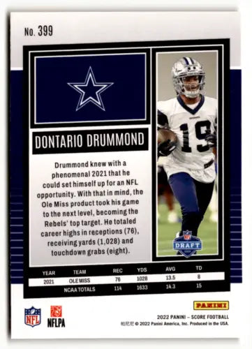 Dontario Drummond 2022 Score Gold football card original gloss NM-MT RC Cowboys