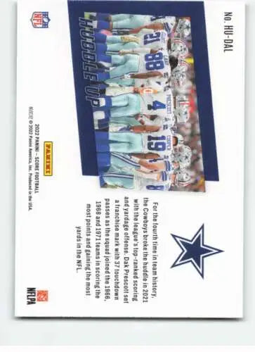 2022 Score Huddle Up #1 Dallas Cowboys football card with original gloss finish