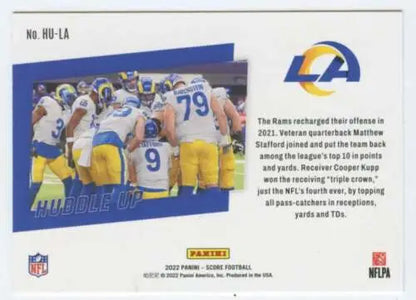 Los Angeles Rams football card from 2022 Score Huddle with original gloss finish