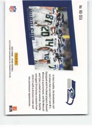 Football trading card featuring 2022 Score Huddle Seattle Seahawks in original gloss