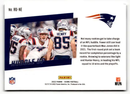 2022 Score Huddle Up #7 Football Trading Card New England Patriots Original Gloss NM