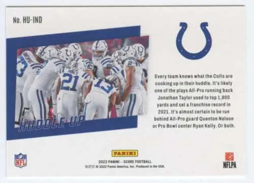 Indianapolis Colts 2022 Score Huddle Up #8 Football Card with original gloss finish