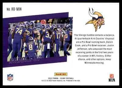 Score Huddle Team Card Minnesota Vikings featuring #HU-MIN trading card design