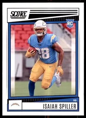 Isaiah Spiller rookie card from 2022 Score Los Angeles Chargers #331, text-align center