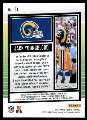 2022 Score Jack Youngblood Los Angeles Rams #161 football card displayed center