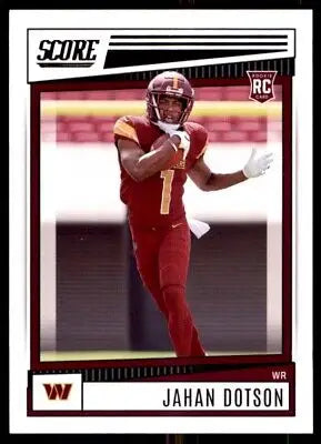 Jahan Dotson rookie card from 2022 Score Washington Commanders #381 displayed