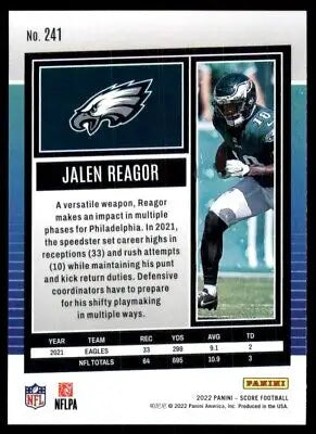 Jalen Reagor football card 2022 Score Philadelphia Eagles #241 text-align center line-height normal