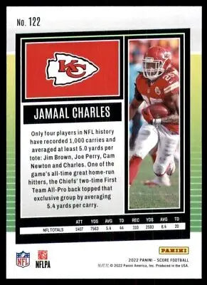 Jamaal Charles football card 2022 Score Kansas City Chiefs #122 text-align center