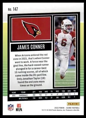 James Conner football card from 2022 Score Arizona Cardinals #147, text-align center