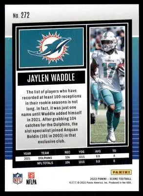 Jaylen Waddle 2022 Score Miami Dolphins #272 football card display in text-align center