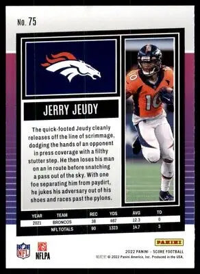 Jerry Jeudy football card 2022 Score Gold Denver Broncos #75 displayed text-align center