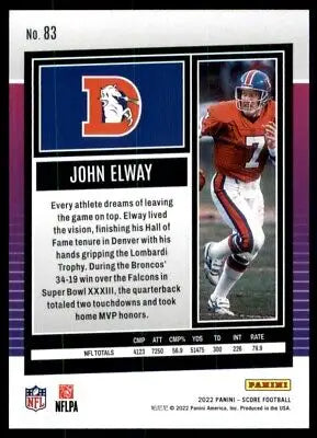 John Elway football card 2022 Score Denver Broncos #83 text-align center line-height normal