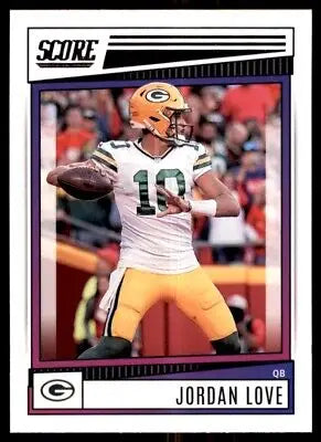 Jordan Love football card from 2022 Score for Green Bay Packers, centered display