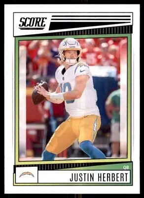 Justin Herbert football card from 2022 Score Los Angeles Chargers #136, text-align center