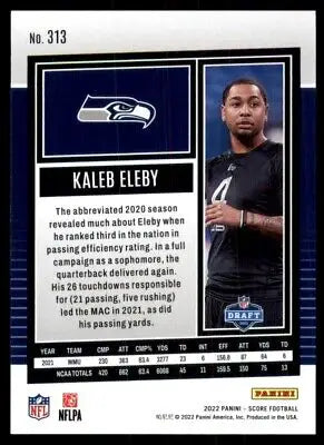 Kaleb Eleby Rookie Trading Card 2022 Score Seattle Seahawks #313, text-align center