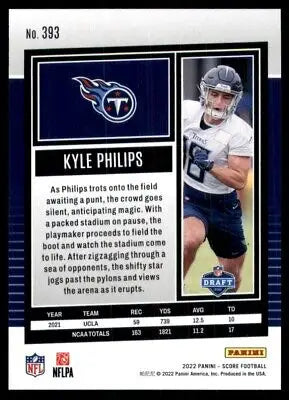 Kyle Philips Football Card 2022 Score Rookie Tennessee Titans #393 text-align center