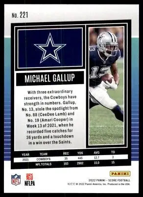 Michael Gallup 2022 Score Gold Football Card Dallas Cowboys #221 text-align center