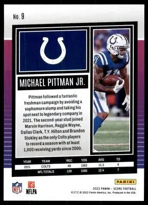 Michael Pittman Jr. football card from 2022 Score Indianapolis Colts #9