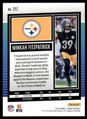 Minkah Fitzpatrick football card from 2022 Score Pittsburgh Steelers #217