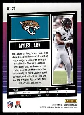 Myles Jack Gold Jacksonville Jaguars Football Card from 2022 Score #24