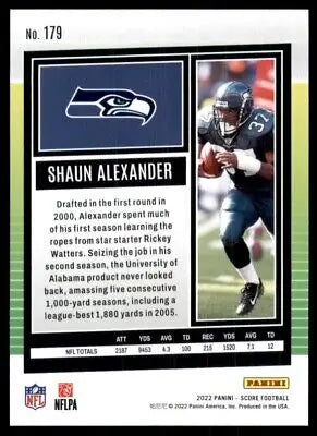 Shaun Alexander football card from 2022 Score Nate Burleson Seattle Seahawks #179