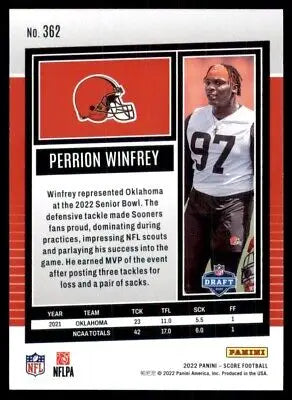 Perrion Winfrey Rookie Football Card 2022 Score Cleveland Browns #362 text-align center