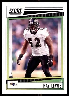 Football trading card of Ray Lewis, Baltimore Ravens linebacker, jersey number 52