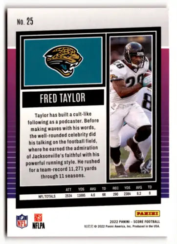 Fred Taylor football card in original gloss, 2022 Score Red #25, Jaguars collectible