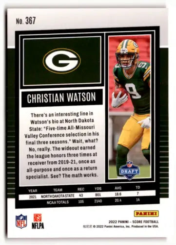 Christian Watson football card from 2022 Score Red #367 featuring original gloss finish