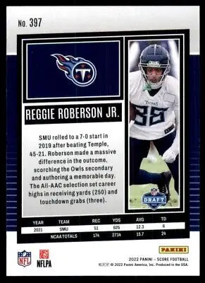 Reggie Roberson Jr. Rookie Football Card - 2022 Score Tennessee Titans #397